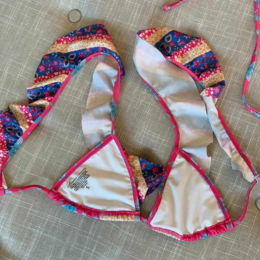 Lovers + Friends Pink Multicolor Ruffle Bikini Top - Picture 6 of 8